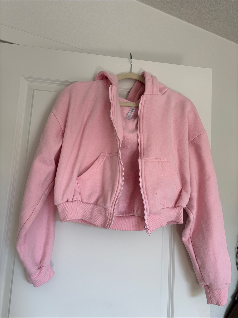 Pink Hoodie Jacket - Soft Zip-Up Cropped Coat